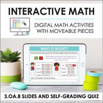 Preview of Digital Math for 3.OA.8 - Two-Step Word Problems (Slides + Self-Grading Quiz)