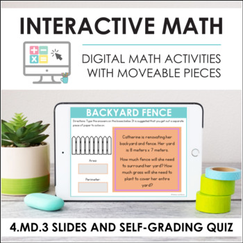 Preview of Digital Math for 4.MD.3 - Area & Perimeter (Slides + Self-Grading Quiz)