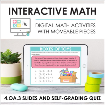 Preview of Digital Math for 4.OA.3 - Multi-step Word Problems (Slides + Self-Grading Quiz)