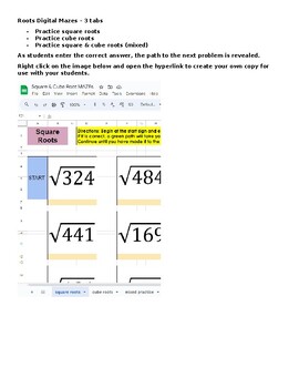 Preview of Digital Mazes Spreadsheet - Practice with Square and Cube Roots