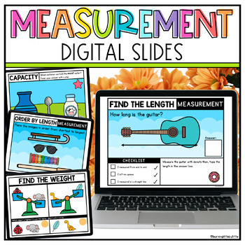 Preview of Digital Measurement Kindergarten Google Slides - Length, Weight, Capacity & More