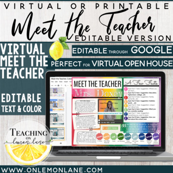 Preview of Digital Meet the Teacher Editable Presentation Virtual Learning Google Templates