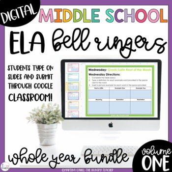 Preview of Digital Middle School ELA Bell Ringers with Grammar Vocabulary Root Words | V1