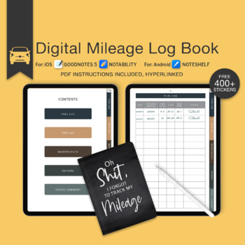 Preview of Digital Mileage Log, Vehicle Maintenance Tracker, Car Trip Odometer, Fuel Log