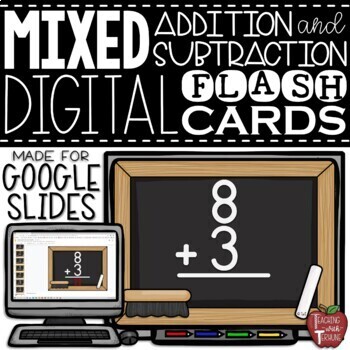 Preview of Digital Mixed Addition & Subtraction Flash Cards in Google Slides