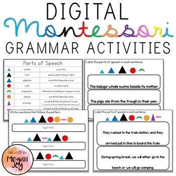Preview of Digital Montessori Grammar Activities - Parts of Speech - Distance Learning