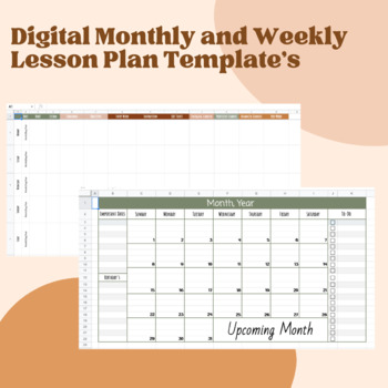 Preview of Digital Monthly Calendar and Weekly Lesson Plan Templates 