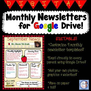 Preview of Digital Monthly Newsletter Set for Google Drive/Distance Learning