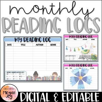 Preview of Digital Monthly Reading Logs - Distance Learning