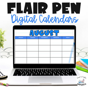 Preview of Digital Monthly Weekly Calendar Flair Pen Themed Google Slides Blank Planner