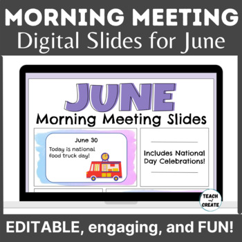 Preview of Digital Morning Meeting Slides - Class Discussions - June Editable Slides