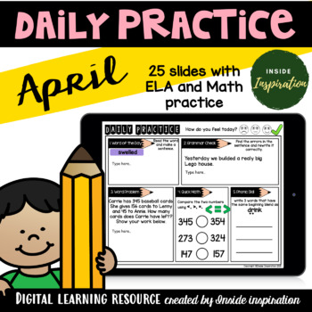 Preview of Digital Morning Work ELA and Math Daily Practice Google Slides--April