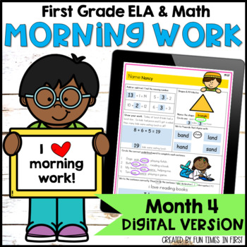 Preview of Digital Morning Work First Grade - Month 4  Google Slides