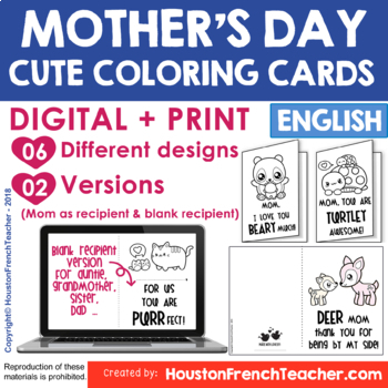 Preview of Digital Mothers Day Card | Coloring and Writing activities Google Slides & Print