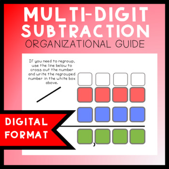 Preview of Digital Multi-Digit Subtraction Worksheet Guide *Reusable! 4.NBT.4 3.NBT.2