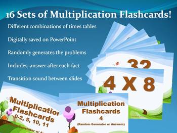 Preview of Digital Multiplication Flashcards (0-12) on PowerPoint 16 Different Sets