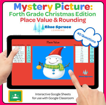 Preview of Digital Mystery Picture: 4th Grade Place Value & Rounding Christmas Activities