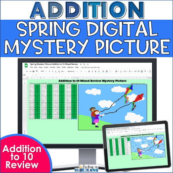 Preview of Digital Mystery Picture for Addition to 10 | Spring Addition Math Facts Practice