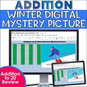 Preview of Digital Mystery Picture for Addition to 20 | Winter Addition Facts Snow Day Math