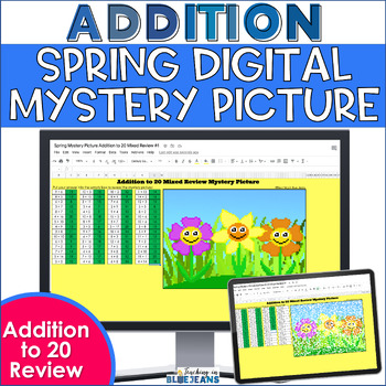 Preview of Digital Mystery Picture for Addition to 20 | Spring Addition Math Facts Practice