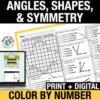 Preview of Measuring Angles, Geometry, Symmetry 4th Grade Math Practice Color by Number