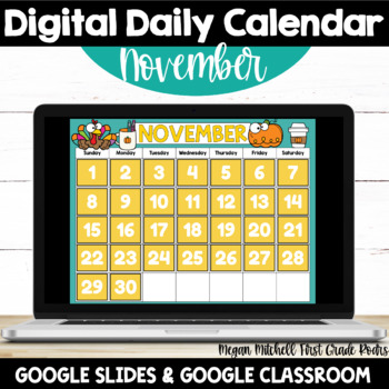 Preview of Digital NOVEMBER Calendar  Google Classroom