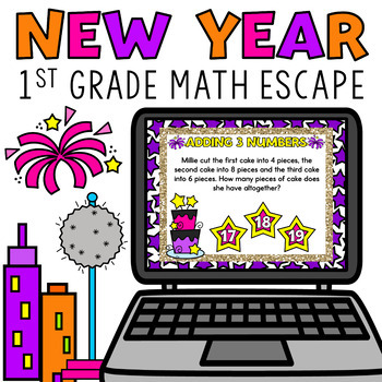 Preview of Digital New Years 2024 Escape Room Activity 1st Grade Math Review Google Forms™