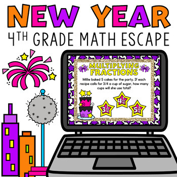 Preview of Digital New Years 2024 Escape Room Activity 4th Grade Math Review Google Forms™