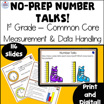 Preview of Digital No Prep 1st Gr Measurement Data Handling Number Talks bar and pictograph