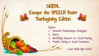 Preview of Digital (No-Print) Escape the Speech Room - Thanksgiving Edition