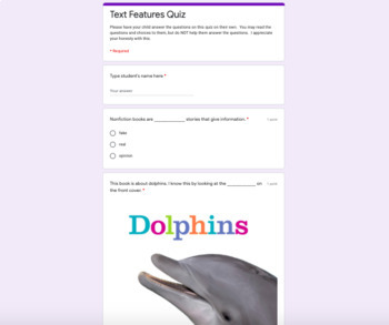 Preview of Digital: Non-Fiction Text Features Quiz - Primary Grades