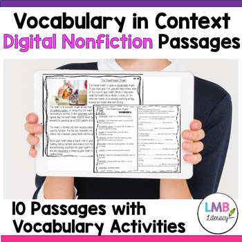 Preview of Digital Nonfiction Context Clues Reading Passages & Activities with Vocabulary