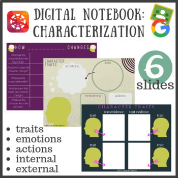 Preview of Digital Notebook Google Classroom Character Traits Characterization