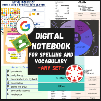 Preview of Digital Notebook Graphic Organizer Vocabulary Spelling Word Work Activities