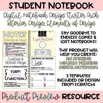 Preview of Digital Notebook Starter's Guide: Elements of Design Pack |Interior Design| FACS