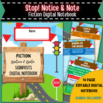 Preview of Digital Notebook for Notice & Note Fiction Signposts- EDITABLE