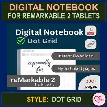 Preview of Dot Grid, Digital Notebooks for reMarkable 2 Tablets, Hyperlinked PDF