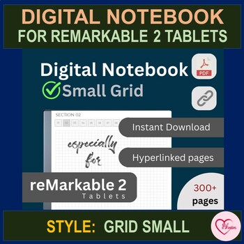 Preview of Small Grid, Digital Notebooks for reMarkable 2 Tablets, Hyperlinked PDFs