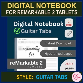 Preview of Guitar Tabs, Digital Notebooks for reMarkable 2 Tablets, Hyperlinked PDFs