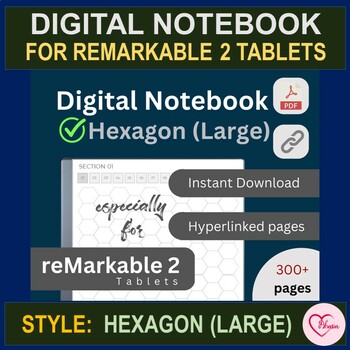 Preview of Hexagon (Large), Digital Notebooks for reMarkable 2 Tablets, Hyperlinked PDFs