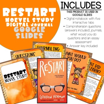 Preview of Digital  Novel Study Journal for Restart by Gordon Korman - Google Slides