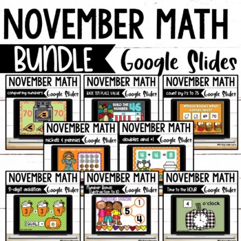 Preview of Digital November Math Centers on Google Slides BUNDLE 