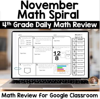 Preview of Digital November Math Spiral Review for Google Classroom: Daily Math 4th Grade