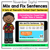 Digital November Pocket Chart Sentences | Predictable Sigh