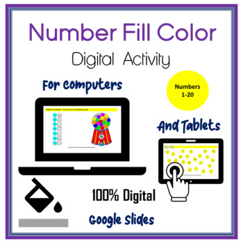 Preview of Numbers Fill Color Digital Activity Grades K-1 Digital Distance Learning
