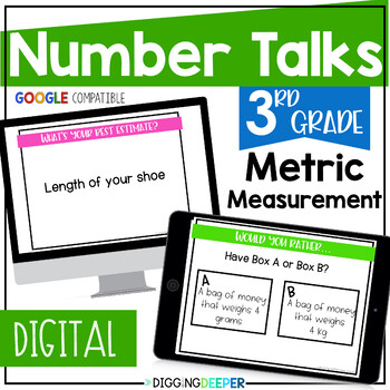 Preview of Digital Number Talks 3rd Grade Metric Measurement Warm Ups