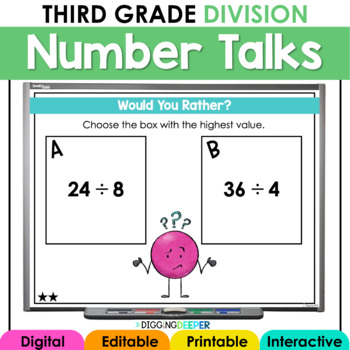 Preview of Digital Number Talks Division Third Grade Math WarmUps