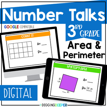Preview of Digital Number Talks Third Grade Area Perimeter Math Warm Ups