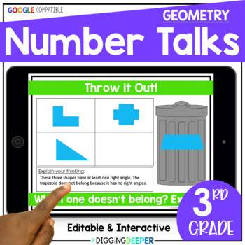 Preview of Digital Number Talks Third Grade GEOMETRY Math WarmUps