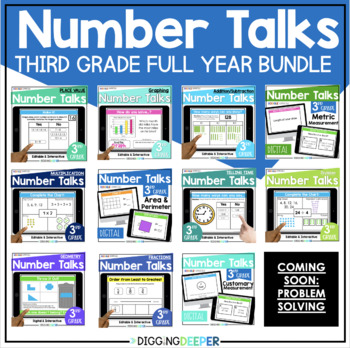 Preview of Digital Number Talks for Third Grade Math Warm Ups BUNDLE